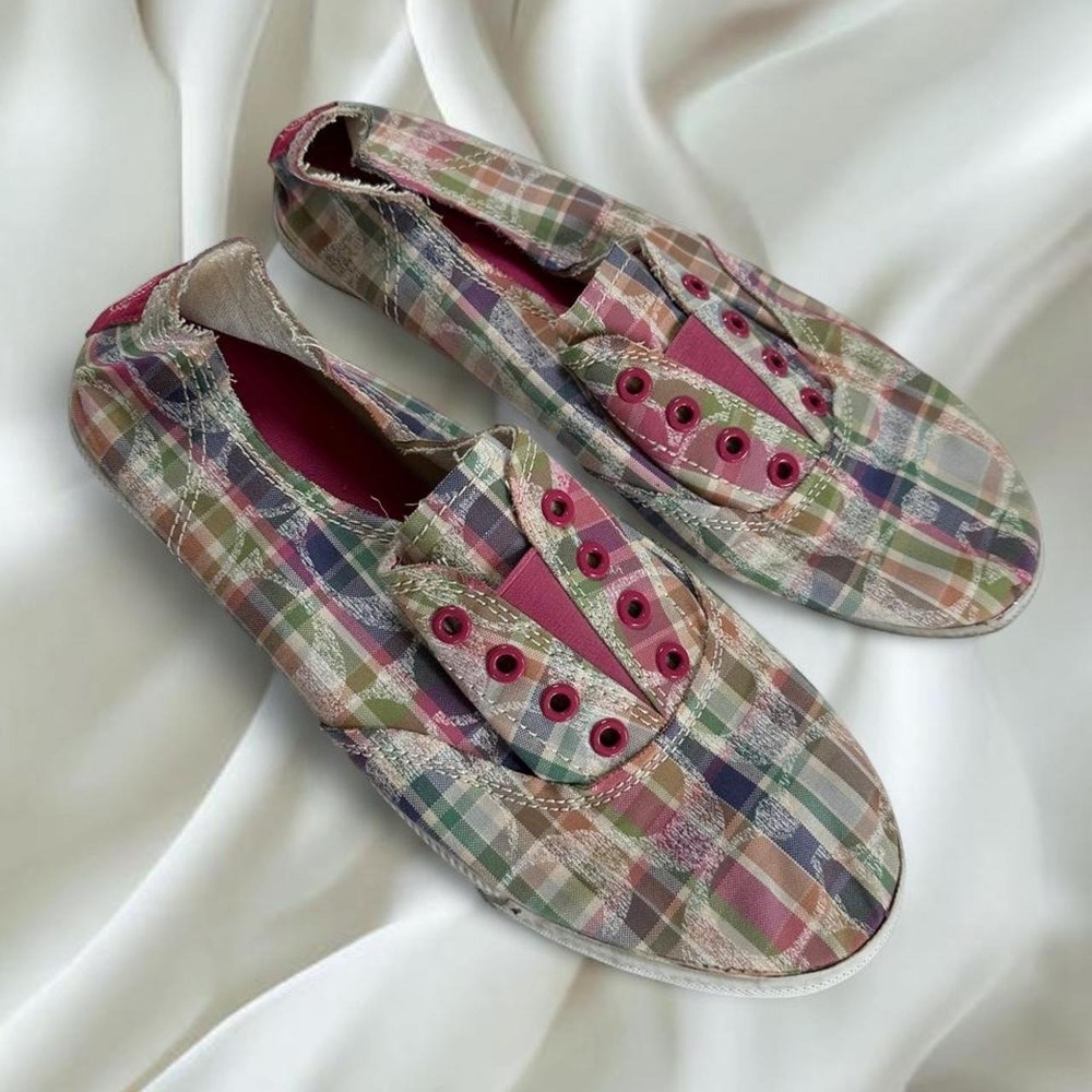 Coach Katie laceless slip on sneakers pink multi color plaid y2k vintage